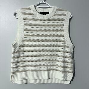 French Connection Sleeveless Sweater Vest Medium Ivory Striped Metallic Knit NWT